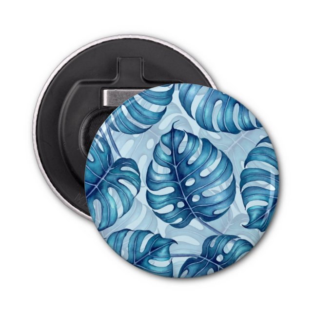 Monstera watercolor pattern blue bottle opener (Front)