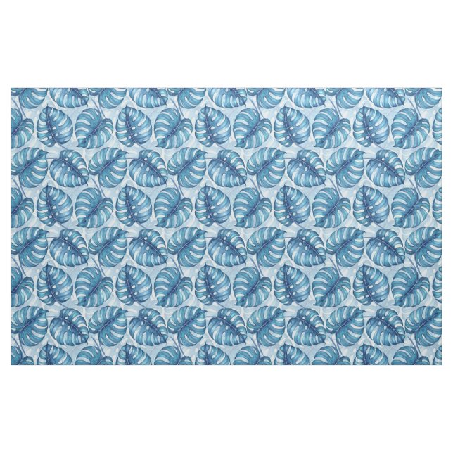 Monstera watercolor pattern blue fabric (Fat Quarter)
