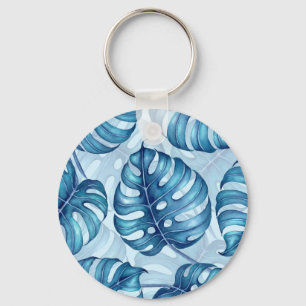Monstera watercolor pattern blue keychain