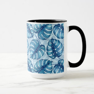 Monstera watercolor pattern blue mug