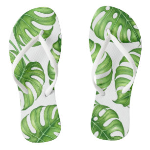 Monstera watercolor pattern flip flops