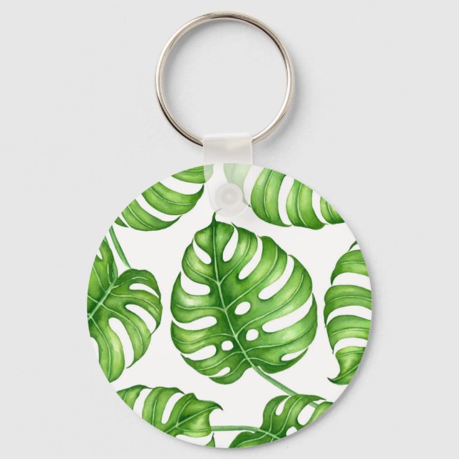 Monstera watercolor pattern keychain (Front)