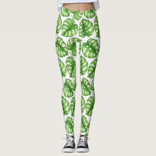 Monstera watercolor pattern leggings