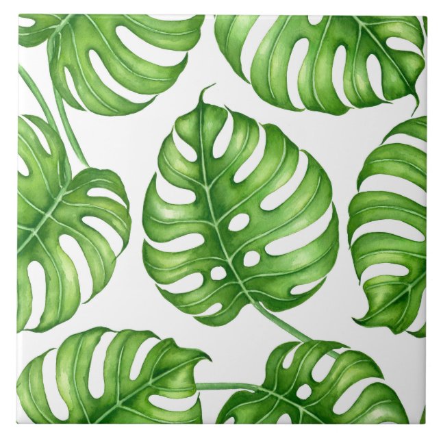 Monstera watercolor pattern tile (Front)