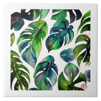 monstera watercolor with frame tile