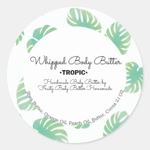 Monstera Whip Body Butter Bath Branding Packaging Classic Round Sticker