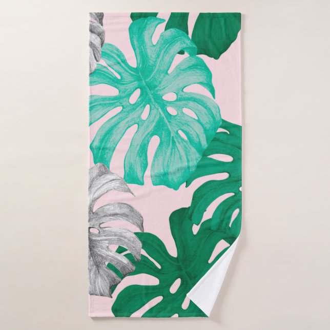 Monstère tropicale feuille dessinée à la main illu (Serviette de bain)