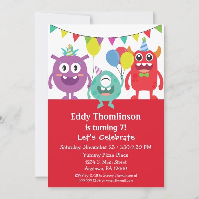 Monsters Anniversaire Invitation Garçons Colorful  (Devant)