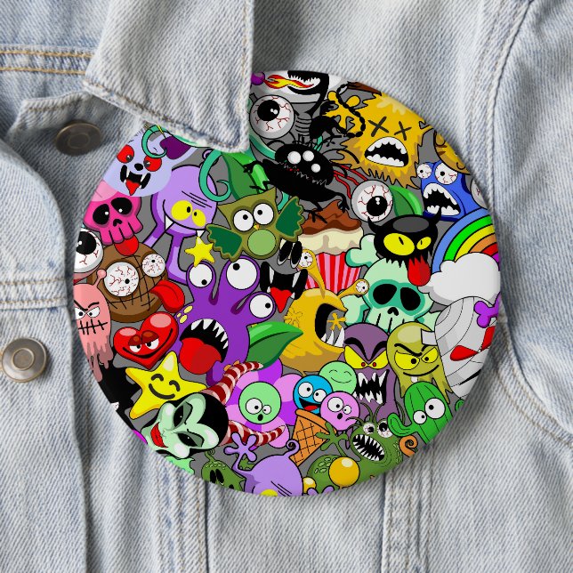 Monsters Cute Characters Halloween Pattern  6 Inch Round Button (In Situ)