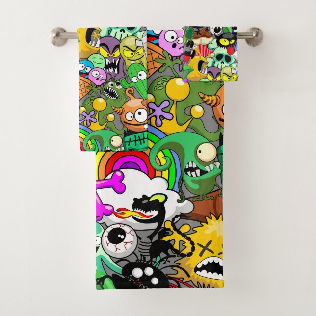 Monsters Cute Characters Halloween Pattern  Bath Towel Set (Insitu)