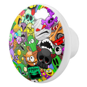 Monsters Cute Characters Halloween Pattern Ceramic Knob
