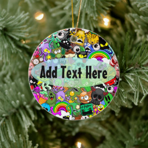 Monsters Cute Characters Halloween Pattern  Ceramic Ornament