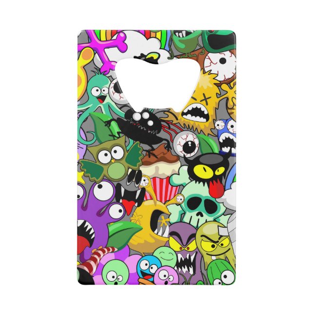 Monsters Cute Characters Halloween Pattern  Credit Card Bottle Opener (Front)
