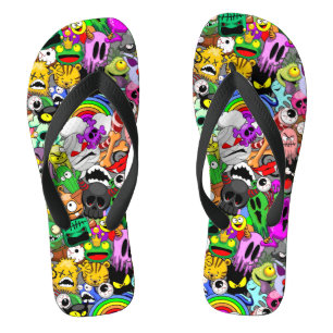 Monsters Cute Characters Halloween Pattern Flip Flops