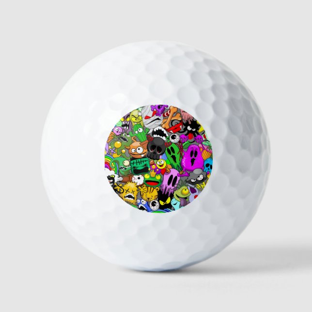 Monsters Cute Characters Halloween Pattern  Golf Balls (Front)