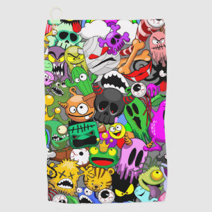 Monsters Cute Characters Halloween Pattern Golf Towel