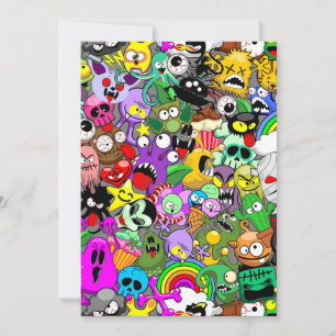 Monsters Cute Characters Halloween Pattern  Invitation
