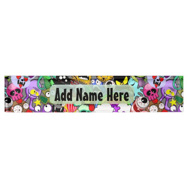 Monsters Cute Characters Halloween Pattern  Nameplate (Front)