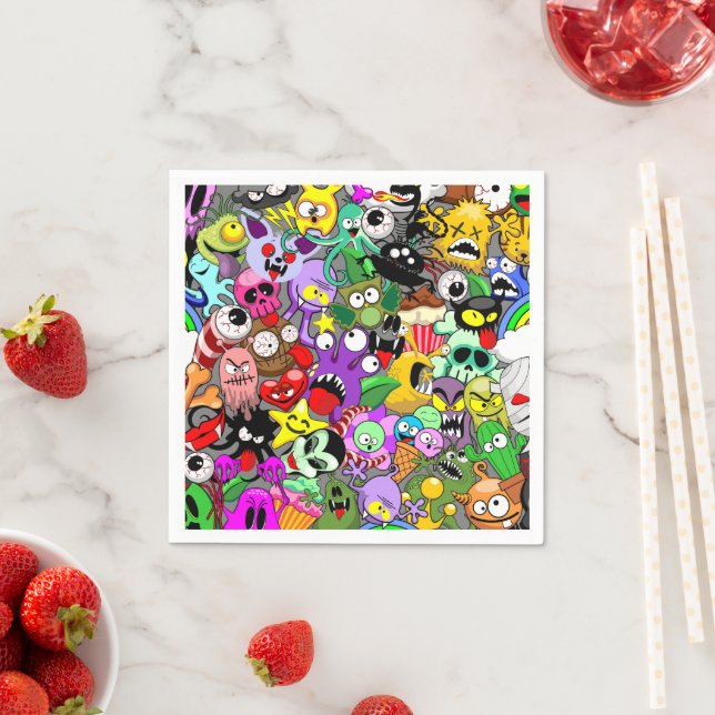 Monsters Cute Characters Halloween Pattern  Napkin (Insitu)
