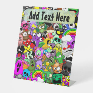 Monsters Cute Characters Halloween Pattern  Pedestal Sign