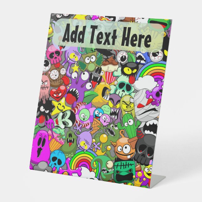 Monsters Cute Characters Halloween Pattern  Pedestal Sign (Front)