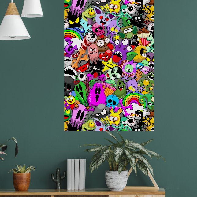 Monsters Cute Characters Halloween Pattern  Poster (Living Room 1)