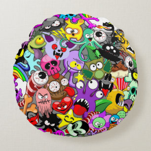 Monsters Cute Characters Halloween Pattern Round Pillow