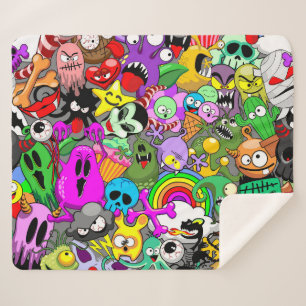 Monsters Cute Characters Halloween Pattern Sherpa Blanket
