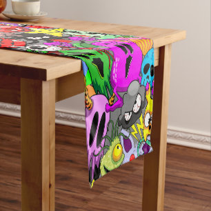 Monsters Cute Characters Halloween Pattern Short Table Runner