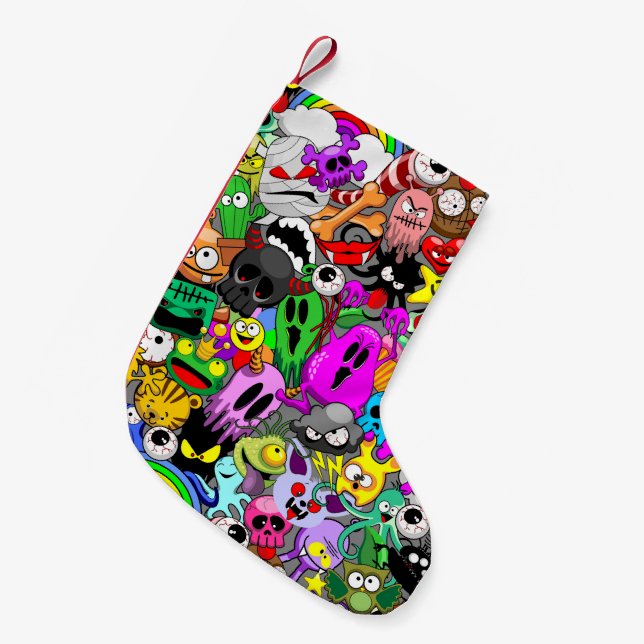 Monsters Cute Characters Halloween Pattern  Small Christmas Stocking (Front (Hanging))