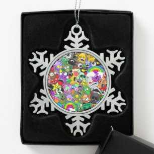 Monsters Cute Characters Halloween Pattern Snowflake Pewter Christmas Ornament