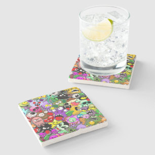 Monsters Cute Characters Halloween Pattern  Stone Coaster