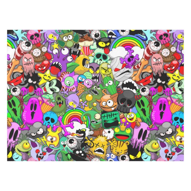 Monsters Cute Characters Halloween Pattern  Tablecloth (Front (Horizontal))