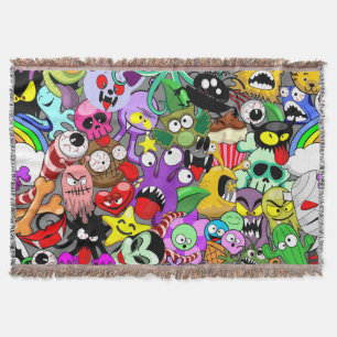 Monsters Cute Characters Halloween Pattern Throw Blanket