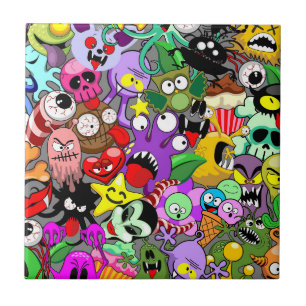 Monsters Cute Characters Halloween Pattern Tile