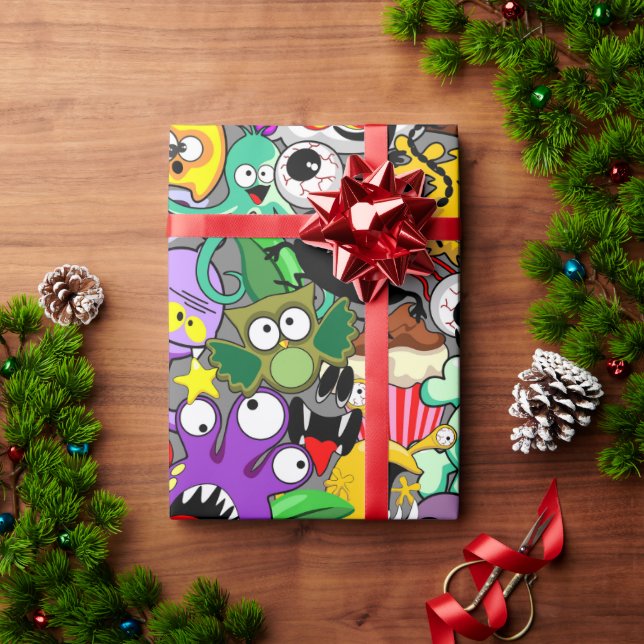 Monsters Cute Characters Halloween Pattern  Wrapping Paper (Holiday Gift)