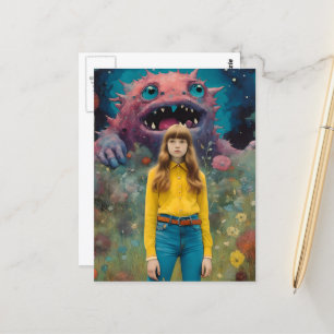 Monsters Don't Scare Me Colourful Fantasy Art Postcard
