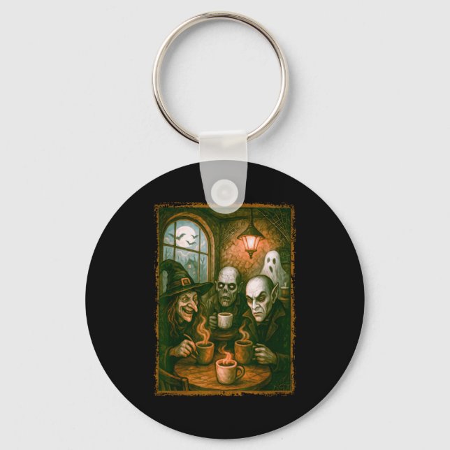 Monsters In Coffee Shop Coffee Lovers Barista Hall Keychain (Front)