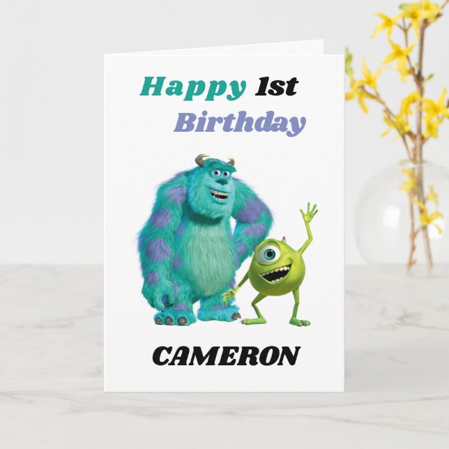Monsters Inc. 1st Birthday Card (Yellow Flower)