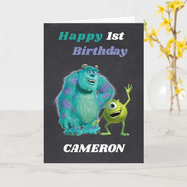 Monsters Inc. 1st Birthday Card (Yellow Flower)