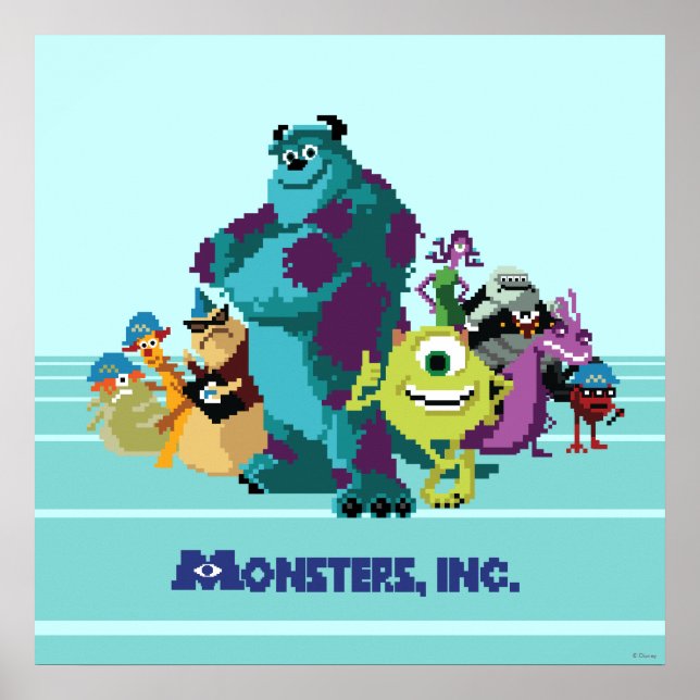 Monsters Inc 8Bit Mike, Sully, and the Gang Poster (Front)