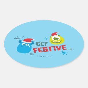 Monsters Inc.   Mike & Sulley Get Festive Oval Sticker