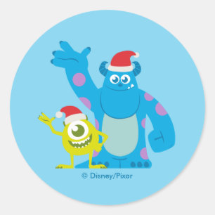 Monsters Inc.   Mike & Sulley Santa Claus Wave Classic Round Sticker