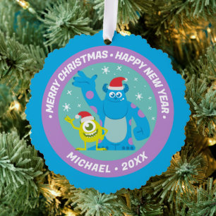 Monsters Inc.   Mike & Sulley Santa Claus Wave Ornament Card