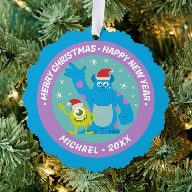 Monsters Inc. | Mike & Sulley Santa Claus Wave Ornament Card (Insitu (Tree))