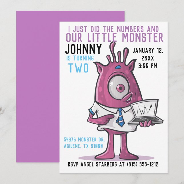 Monsters Invitations de fête d'anniversaire Monste (Devant / Derrière)