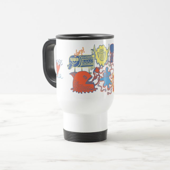 Monsters Love Tea Travel Mug (Front Left)