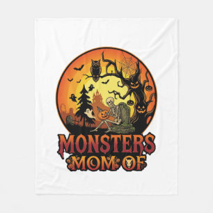 Monsters Mom Halloween Skeleton Pumpkin Owl Spooky Fleece Blanket