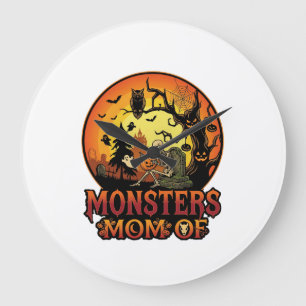 Monsters Mom Halloween Skeleton Pumpkin Owl Spooky Large Clock