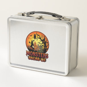 Monsters Mom Halloween Skeleton Pumpkin Owl Spooky Metal Lunch Box